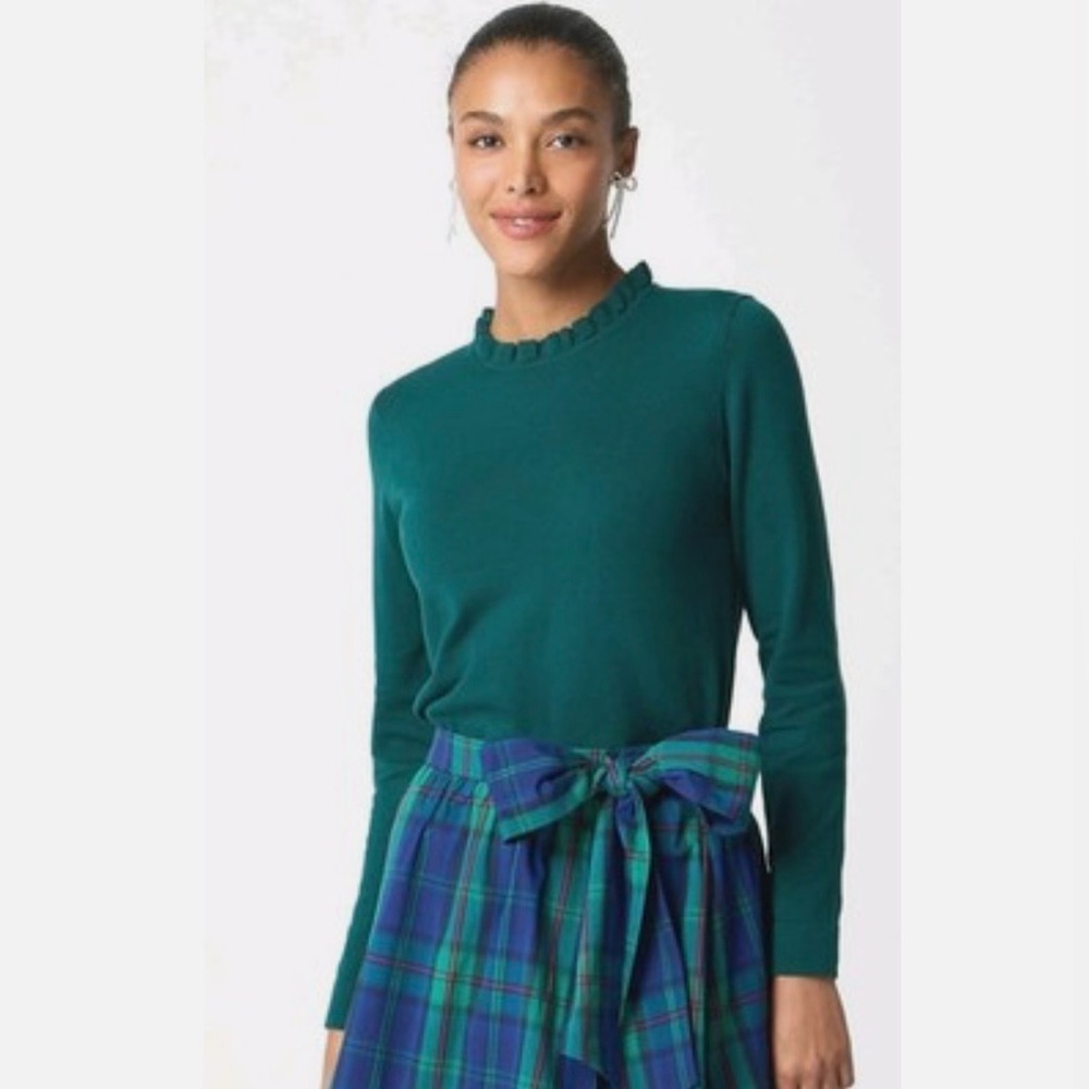 J. Crew Women’s 100% Cotton Ruffle Neck Sweater in Alpine Green Size XL EUC